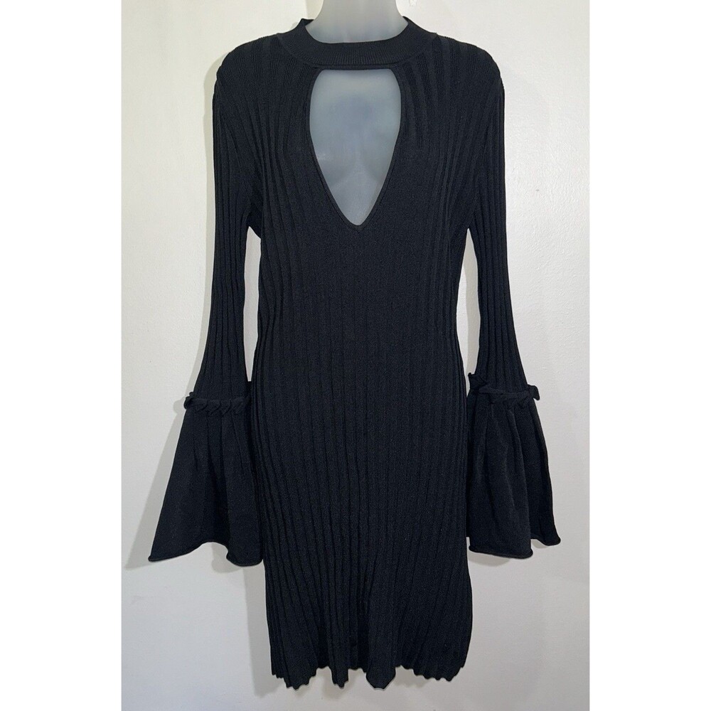 C/MEO Mind Reader Knit Dress Black Goth Witchy Bell Sleeve Cutout Mini Dress L
